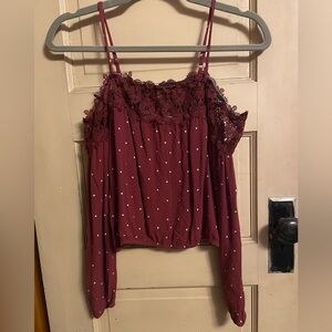 Hollister Polka Dot Cold Shoulder Lace Trim Crop Top